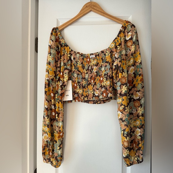New with tag RVCA Long Sleeve Cropped Blouse - Picture 4 of 8